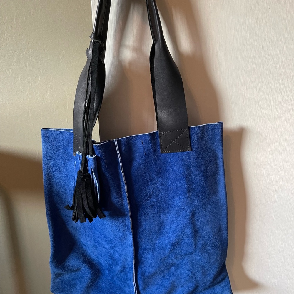 Elegant Blue Suede Tote by Cartera